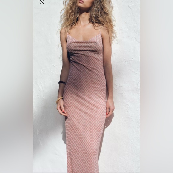 Zara Tulle Maxi Slip Dress geometric print size medium - Picture 6 of 14